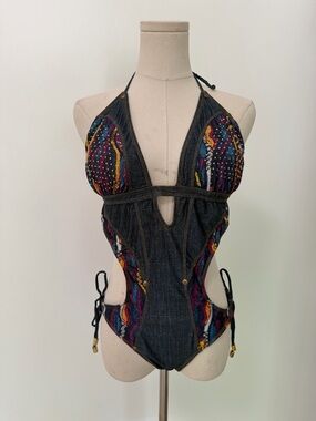 COOGI Dark Denim Multicolor Patterned One-Piece